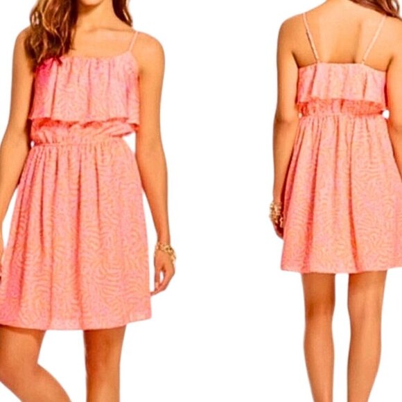 LILLY PULITZER for Target Coral Giraffing Me Crazy Satin Flounce SunDress Sz XS - Picture 1 of 8